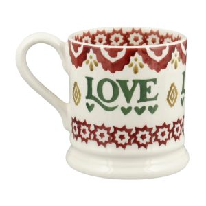 Mug Set: 2 x 300ml Emma Bridgewater Christmas Peace & Love Set, Set Of 2 Half Pint Mugs, Ceramic