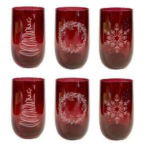 Hi Ball Glasses: 6 x 300ml Dartington Crystal White Christmas Tumblers, Dartington Crystal