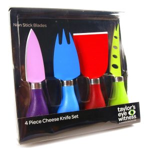 Cheese Knife Set: 4 Piece Colured Cheese Knife Set, Non-Stick