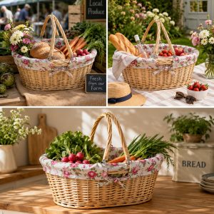 Shopping Basket: 45cm Oval Swing Handle Shopper with Garden Rose Lining, Wicker