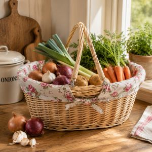 Shopping Basket: 45cm Oval Swing Handle Shopper with Garden Rose Lining, Wicker