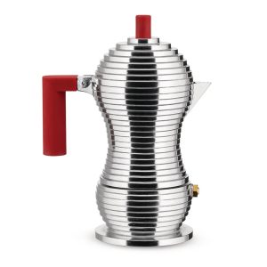 Italian Espresso Coffee Maker: 6 Cup Alessi Red Pulcina, Aluminium