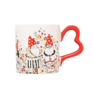Mug: 1 x 275ml Cath Kidston Gallery Table, Gnomes Heart Handle Mug, Ceramic