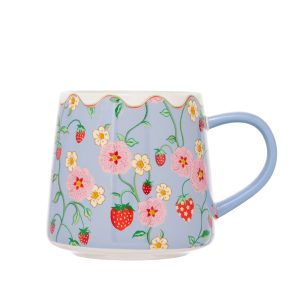 Mug: 1 x 340ml Cath Kidston Gallery Table Strawberry Blue Billie Mug, Ceramic