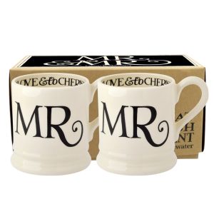 Mug Set: 2 x 300ml Emma Bridgewater Black Toast Mr & Mr 1/2 Pint Mugs, Ceramic
