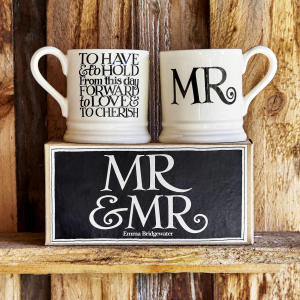 Mug Set: 2 x 300ml Emma Bridgewater Black Toast Mr & Mr 1/2 Pint Mugs, Ceramic