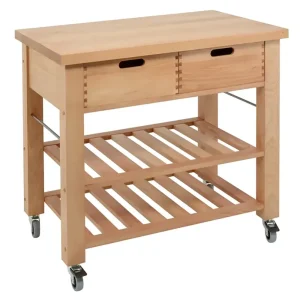Butchers Trolley: 2 Drawer Lambourn Trolley with Beechwood Top, Assembled
