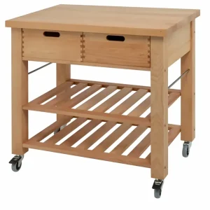 Butchers Trolley: 2 Drawer Lambourn Trolley with Beechwood Top, Assembled