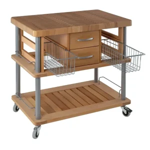 Butchers Trolley: 2 Drawer Aldbourne Heavy Duty Trolley with Beechwood Top, Assembled