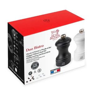 Salt and Pepper Grinder Set: 10cm Peugeot Bistro Salt & Pepper Mill Set, Black and White