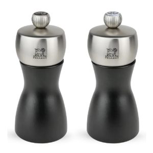 Salt and Pepper Grinder Set: 12cm Peugeot Fidji Black and Stainless Steel Mill Set