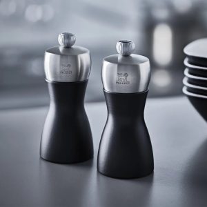 Salt and Pepper Grinder Set: 12cm Peugeot Fidji Black and Stainless Steel Mill Set