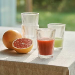 Hi Ball Glasses: 6 x 240ml Pilastro Ridged Glass Set, Glass