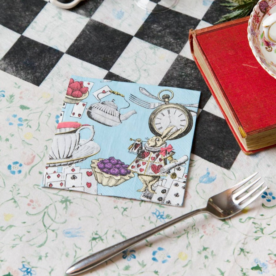 Paper Cocktail Napkins: 20 x Alice in Wonderland Blue Cocktail Napkins - Image 5