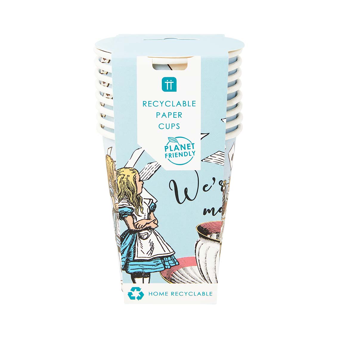 Paper Cups: 8 x Alice in Wonderland Blue Cups - Image 2