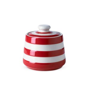 Sugar Bowl: Cornishware Red Lidded Sugar Bowl, Ceramic