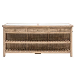 Kitchen Island: 3 Drawer Vancouver Wood, Marble and Iron Kitchen Island, Self Assembly - Top Only