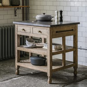 Kitchen Island: 2 Drawer Vancouver Wood, Slate and Iron Kitchen Island, Self Assembly - Top Only