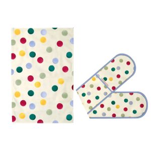 Linen Set: Emma Bridgewater Double Oven Glove and Tea Towel Set Big Polka Dots, Cotton