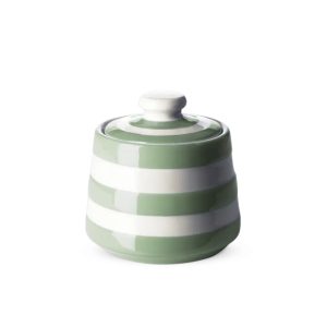 Sugar Bowl: Cornishware Willow Green Lidded Sugar Bowl, Ceramic