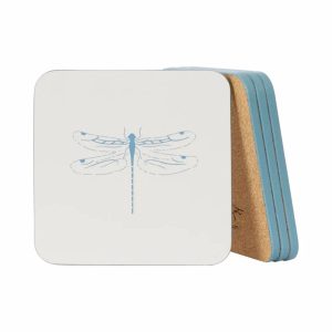 Coaster Set: 4 x Sophie Allport Dragonfly Coasters, Cork Backed
