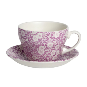 Tea Cup and Saucer: 1 x 425ml Burleigh Blossom Calico Breakfast Cup and Saucer, Ceramic