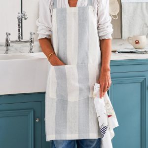 Apron: Sophie Allport Witham Stripe Linen Cross Apron, Linen