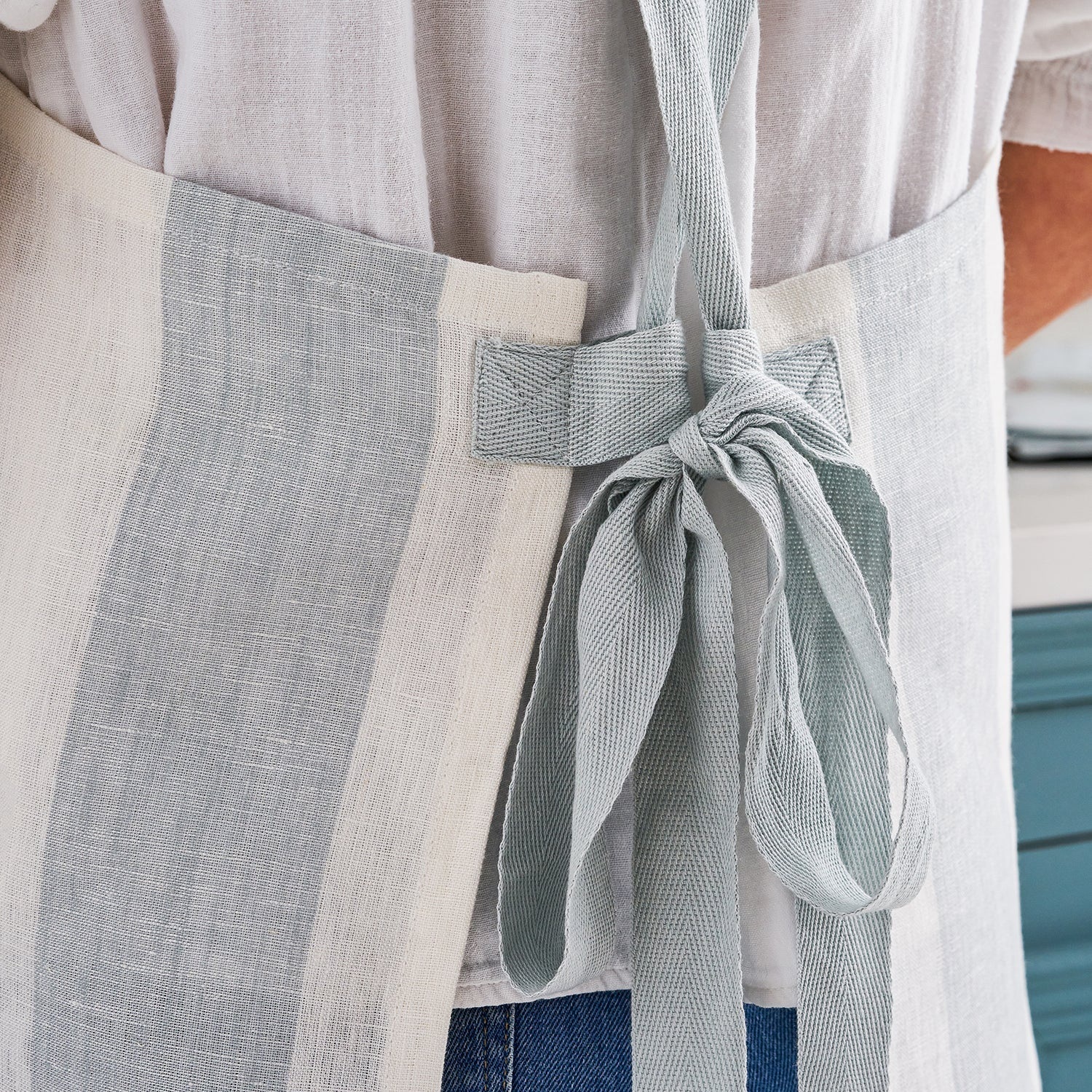 Apron: Sophie Allport Witham Stripe Linen Cross Apron, Linen
