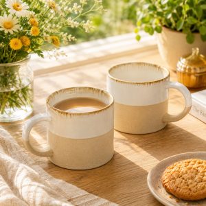 Mug Set: 2 x Bladon Half Glazed Mugs, White