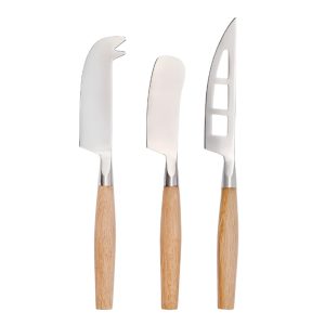Cheese Knife Set: 3 Piece Natural Cheese Knife Set, Wooden Handled