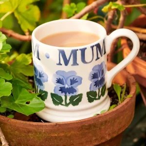 Mug: 1 x 300ml Emma Bridgewater Blue Pansies Mum Half Pint Mug, Ceramic