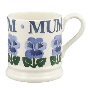 Mug: 1 x 300ml Emma Bridgewater Blue Pansies Mum Half Pint Mug, Ceramic