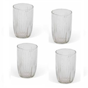 Hi Ball Glasses: 4 x 480ml Northmoor Ribbed Tall Tumblers, Glass