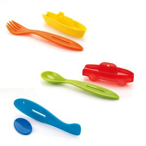 Child's Cutlery Set: 3 Piece Assorted Toy Shapes Cutlery Set, Plastic