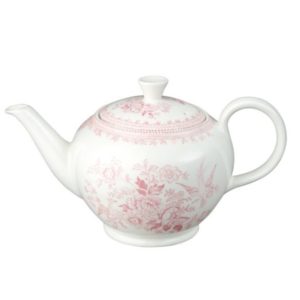 Tea Pot: 7 Cup Burleigh Pink Asiatic Pheasants Large Teapot, Ceramic
