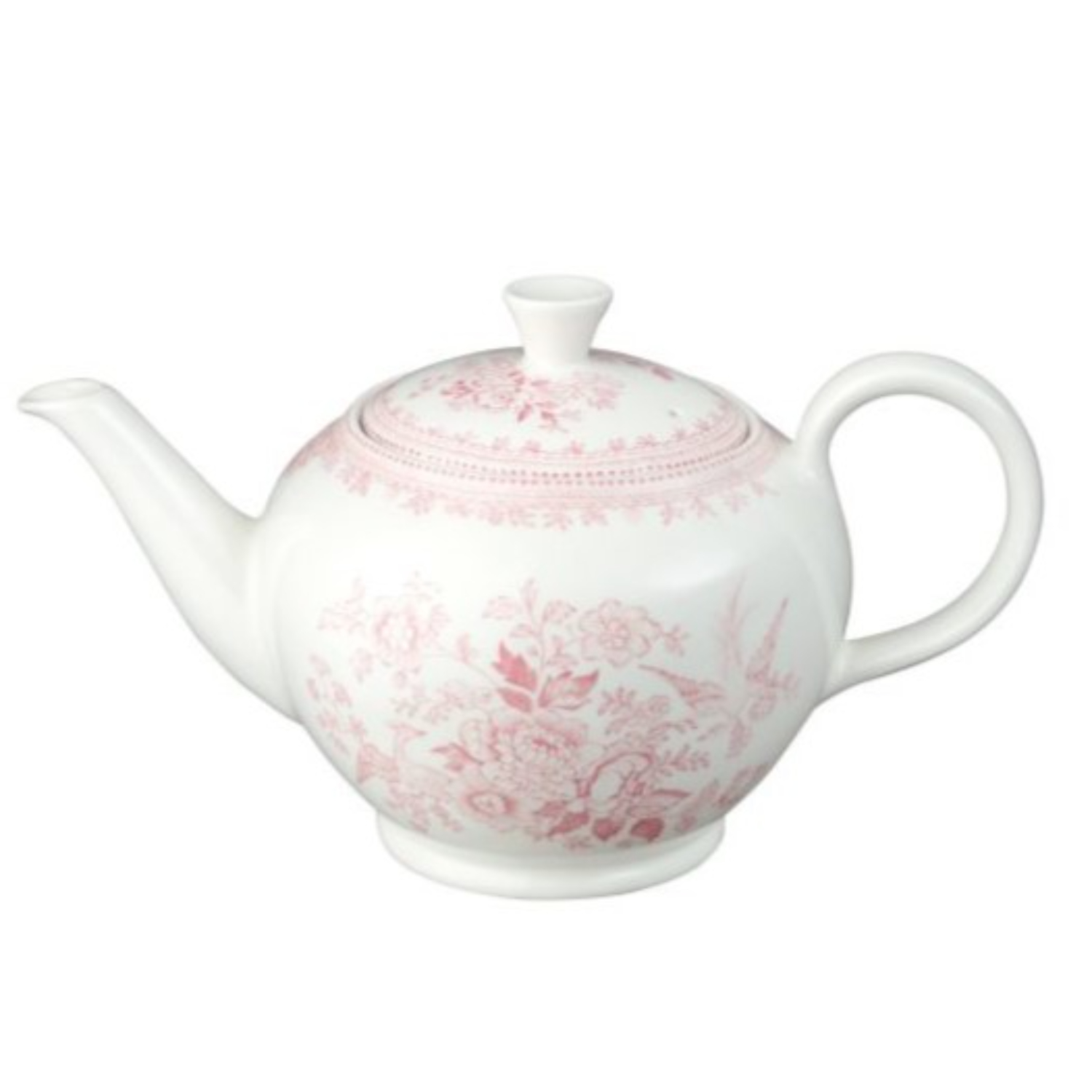 Tea Pot: 7 Cup Burleigh Pink Asiatic Pheasants Large Teapot, Ceramic