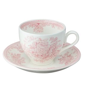 Tea Cup and Saucer: 1 x 187ml Burleigh Pink Asiatic Pheasants Cup and Saucer, Ceramic