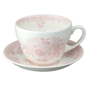 Breakfast Cup and Saucer: 1 x 425ml Burleigh Pink Asiatic Pheasants Cup and Saucer, Ceramic