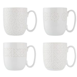 Mug Set: 4 x Artisan Street Embossed Pattern Mugs, Stoneware