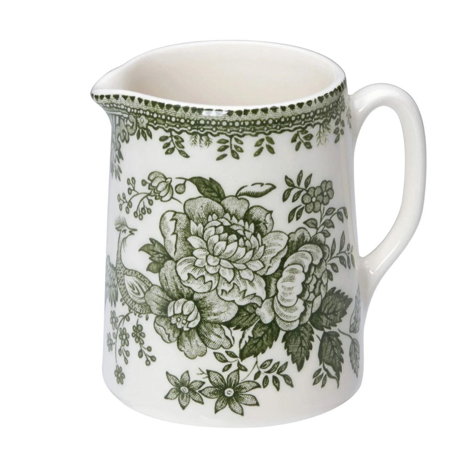 Jug: 160ml Burleigh Green Asiatic Pheasants Dreadnought Jug, Ceramic