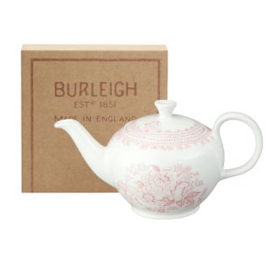 Tea Pot: 4 Cup Burleigh Pink Asiatic Pheasants, Small Teapot, Ceramic