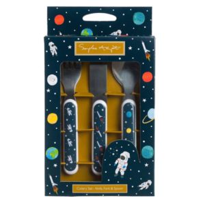Child's Cutlery Set: Sophie Allport 3 Piece Space Children's Cutlery Set, Melamine
