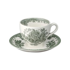 Tea Cup and Saucer: 1 x 187ml Burleigh Green Asiatic Pheasants Cup and Saucer, Ceramic