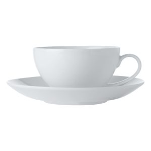 Tea Cup and Saucer: 1 x 200ml Maxwell & Williams White Basics Coupe Tea Cup and Saucer, Porcelain