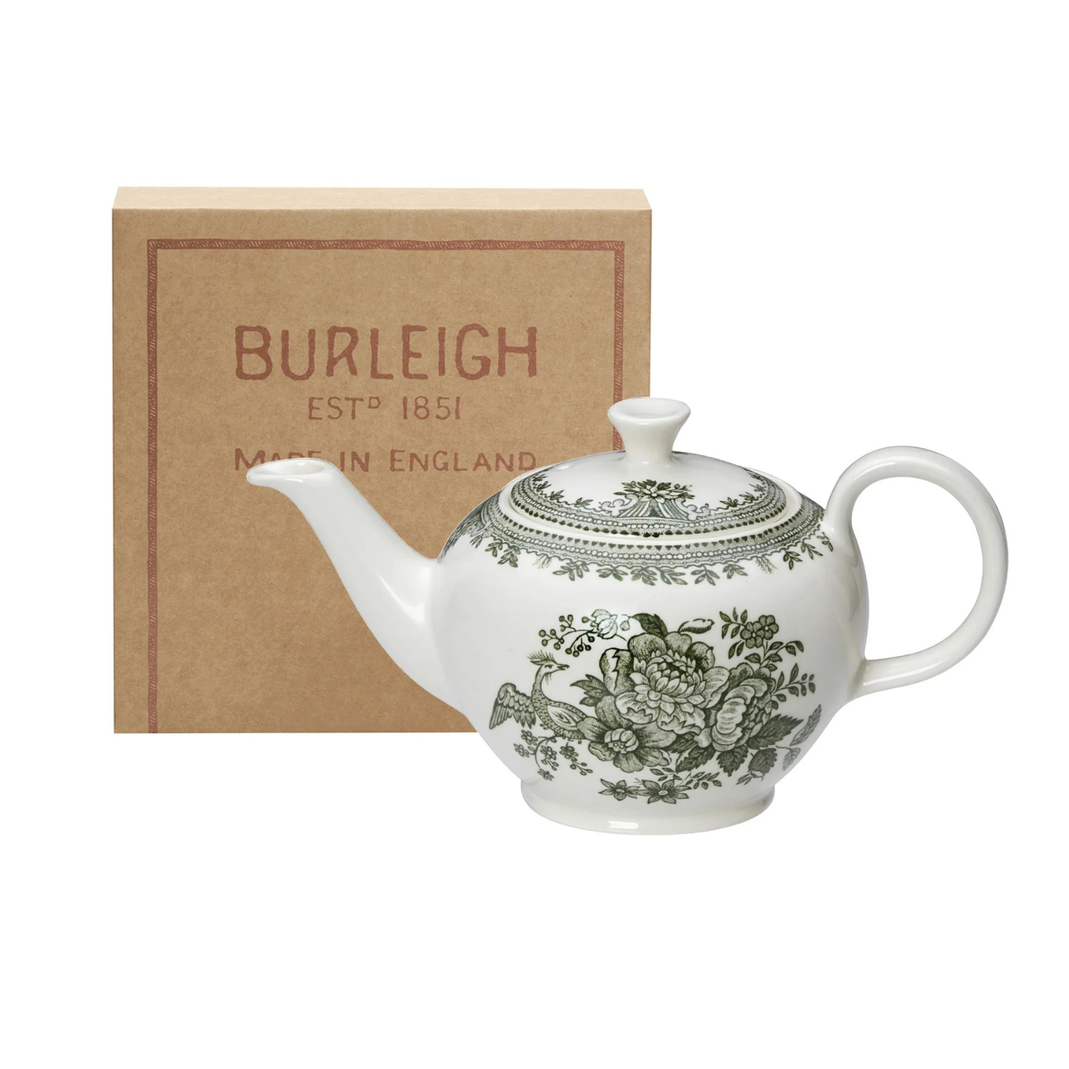 Tea Pot: 4 Cup Burleigh Green Asiatic Pheasants, Small Teapot, Ceramic