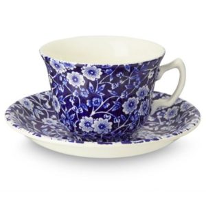Tea Cup and Saucer: 1 x 187ml Burleigh Blue Calico Tea Cup and Saucer, Ceramic