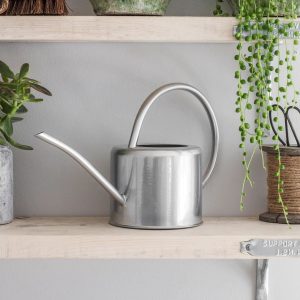 Watering Can: 1.9 Litre Classic Silver Watering Can, Steel