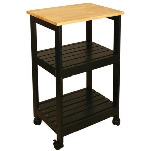 Kitchen Cart: Black Base Natural Top Utility Kitchen Cart, Hardwood