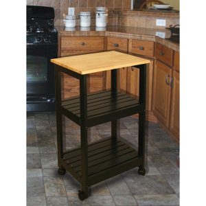 Kitchen Cart: Black Base Natural Top Utility Kitchen Cart, Hardwood