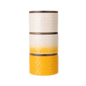 Tea, Coffee, Sugar Jar Set: 3 Piece Kitchen Pantry Stacking Storage Jars, Yellow
